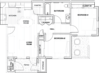 Orchard View 2 bed 1 bath 770 SF