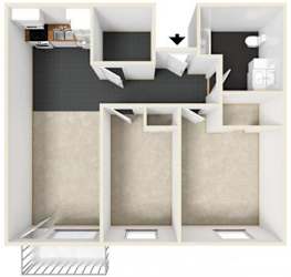 A diagram of a kitchen with a sink and a fridge.