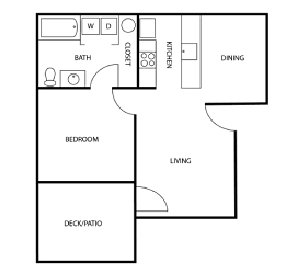 A floor plan of a house with labeled rooms such as bedroom, living room, and kitchen.