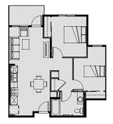 Unit 2.2 2 Bed 1 Bath 808 sq ft