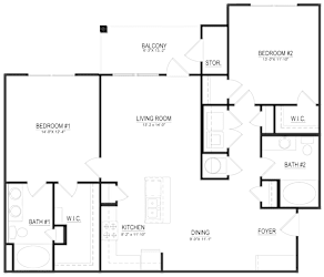 A floor plan of a house with labeled rooms such as Bedroom #1, Kitchen, and Dining.
