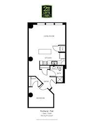 A floor plan of a one bedroom apartment.