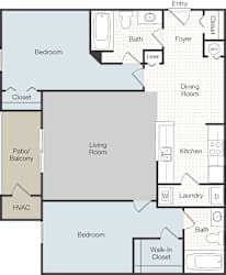 A floor plan of a house with labeled rooms such as Bedroom, Living Room, Kitchen, and Bath.