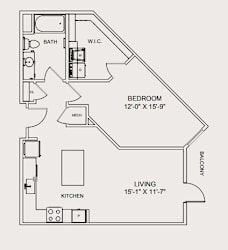 1 Bed Floor Plan at Wesmont, Indianapolis, IN, 46202