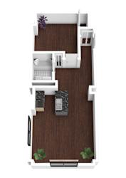 a floor plan of a small apartment with a bedroom and a bathroom