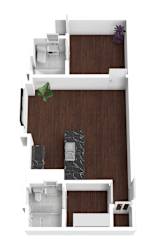 a floor plan of a house with a bedroom and a living room