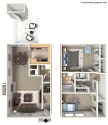 Floor Plan Two Bedroom 1.5 Bath TH
