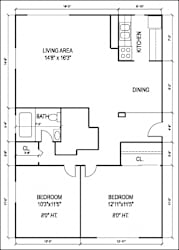 a floor plan of a small house with a kitchen and a living room