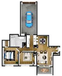 Floor Plan Two Bedroom 1 Bath with Garage (Downstairs)