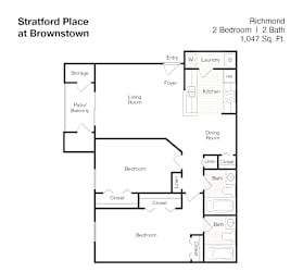 A floor plan for a 2 bedroom 1 2 bath apartment at Stratford Place at Brownstown.