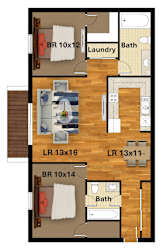 A floor plan of a house with a laundry room, bathroom, and living room.