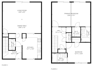 A black and white image of a floor plan for a two-story house.