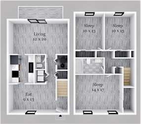 Floor Plan Three Bedroom 1.5 Bath TH
