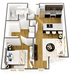 4 on 6 Floor Plan 750 sqft at Wesmont, Indianapolis, 46202