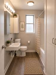 A small bathroom with a toilet, sink, and a window.