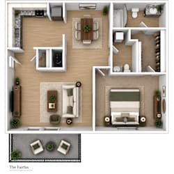 A floor plan of a house layout with a living room, dining room, kitchen, and bedrooms.