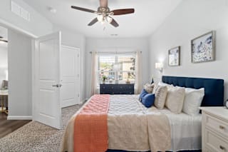 Modern Bedroom with ceiling fan at Highview Pointe, Louisville, KY, 40228