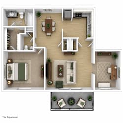 A 3D floor plan of a house named The Royalwood.
