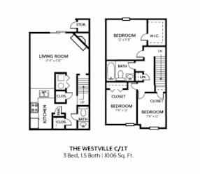 A black and white floor plan of a 3 bedroom, 15 bathroom apartment.