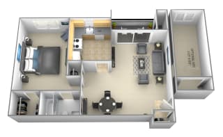1 bedroom 1 bathroom floor plan A at Woodsdale Apartments in Abingdon, MD
