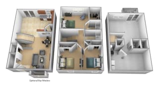 3 bedroom 2.5 bathroom floor plan Aat Carlson Woods Townhomes in Randallstown MD