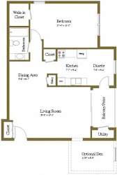 1 bedroom 1 bath floor plan at Cromwell Valley Apartments in Towson, Maryland