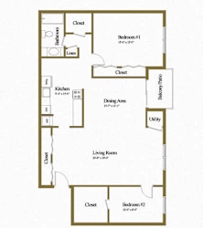 2 bedroom 2 bathroom floor plan with den at Deer Park Apartments in Randallstown, MD