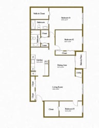 3 bedroom 2 bathroom floor plan with den at Deer Park Apartments in Randallstown, MD