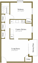 1 bedroom 1 bathroom floor plan at Security Park Apartments in Windsor Mill, MD