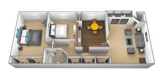 2 bedroom, 1 bathroom 3D floor plan at Windsor House Apartments in Middle River, MD