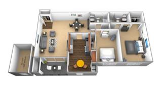 bedroom floor plan an in 3d at Ivy Hall Apartments*, Towson Maryland