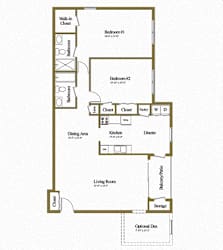 2 bedroom 2 bathroom floor plan at Ivy Hall Apartments*, Towson, 21204