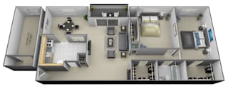 2 bedroom 1 bathroom with den 3D at Painters Mill Apartments, Owings Mills, 21117