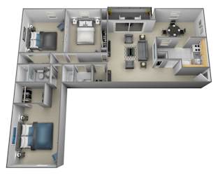3 bedroom 2 bathroom with den 3D at Painters Mill Apartments, Owings Mills, 21117