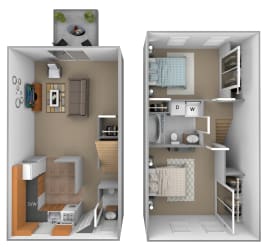 2 bedroom 1.5  bathroom Colony floor plan at Seven Oaks Townhomes in Edgewood, MD