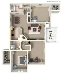 A detailed 3D floor plan of a house showing all rooms and their layouts.