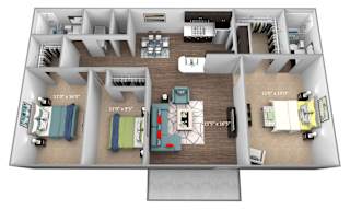 3 Bed 2 Bath Floorplan at Crosby at Westchase Apartments, Texas