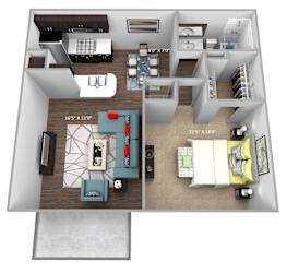1 Bed 1 Bath Floorplan at Crosby at Westchase Apartments, Houston Texas