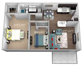 2 Bed 1 Bath Floorplan at Crosby at Westchase Apartments, Houston