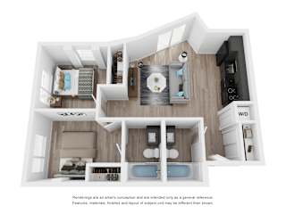 2 Bed 2 Bath Floor Plan  at Nomad Apartments, Portland, Oregon