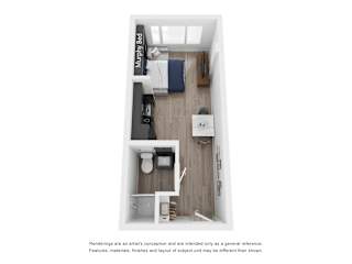 Studio Micro Floor Plan at Nomad Apartments, Portland, 97217
