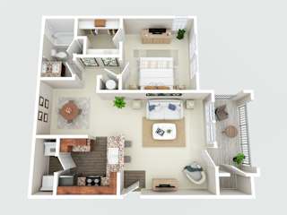 a 3d drawing of a house with a bedroom and a living room