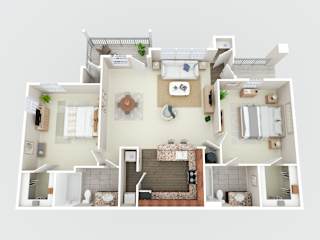 a 3d drawing of a floor plan of a house