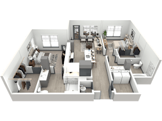 3d floor plan of a house with bedrooms and a living room