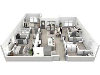 3d floor plan of a bedroom apartment