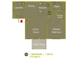 768 Square-Foot A1 Floor Plan at Woodland Trail, LaGrange, GA, 30241