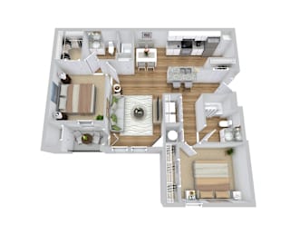 A top-down view of a well-organized apartment layout.