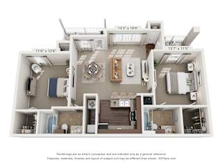 A 3D floor plan of a house with dimensions and a disclaimer at the bottom.