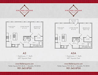 A3 and A3A Floorplan at Fielder Square, Memphis, TN, 38103