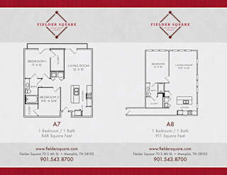 1 Bed and 2 Bed Floorplan at Fielder Square, Memphis, Tennessee